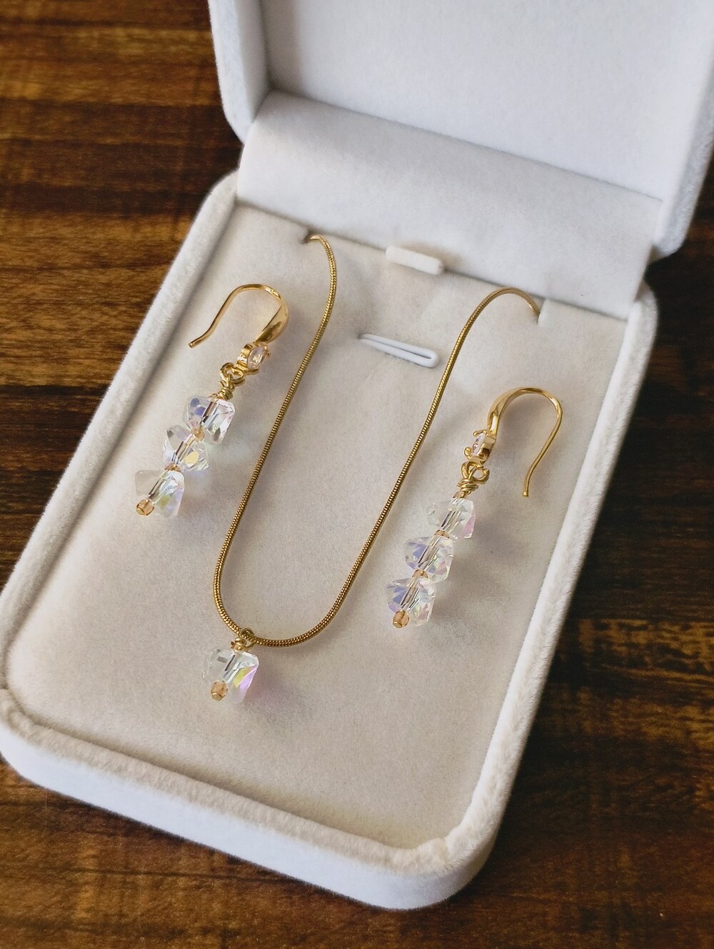 White Roses & Sherry 18k Gold 925 Silver Crystal Jewelry Set Boutique